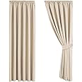 Aspire Homeware Blackout Curtains for Living Room Pencil Pleat Cream Bedroom Curtains 66x72 inch Drop - Super Soft Thermal Insulated Black Out Kitchen Curtain with Matching Tiebacks, 2 Panel