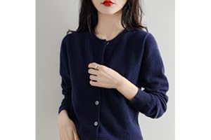 JIANGZ Gilet Femme,Mode Couleur Unie Bleu Marine Col Ras du Cou Cardigan Pull Tricoté Doux Coupe Slim Manteau À Manches Longues Pull Ouvert Devant Survêtement Veste Cardigans pour Femmes,M