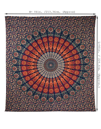 Mandala Wandbehang Indisch Baumwolle Tapestry Orange Boho Deko Wandteppich Wall Hanging Hippie Floral Von Rajrang - 4
