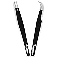 ZAMAHA UK Lash Eyelash Extension Tweezers, Japanese Stainless Steel Tools Boot Shape Curved 3D 4D 6D Angled Tip, Volume Tweezers Precision (Black) ZUK-LT-2PCS-PBP1