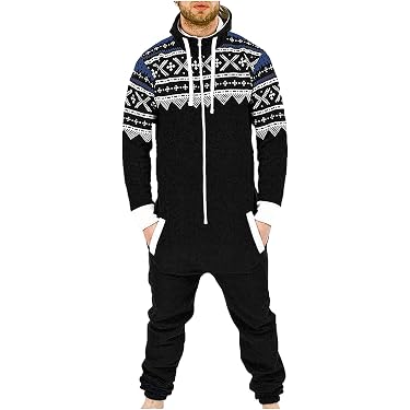 Combinaison Onesie Noël Pour Homme - Capuche, Fermeture éclair, Manches Longues - Grenouillère Douillette Loisirs