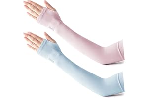 LumiSyne 2 Pairs UV Sun Protection Arm Sleeves Women Men UPF 50+ Stretchy Compression Sleeves Long Elbow Armwarmers Cooling Arm Sleeves For Summer Sports Running Cycling Basketball Tattoo Cover Up