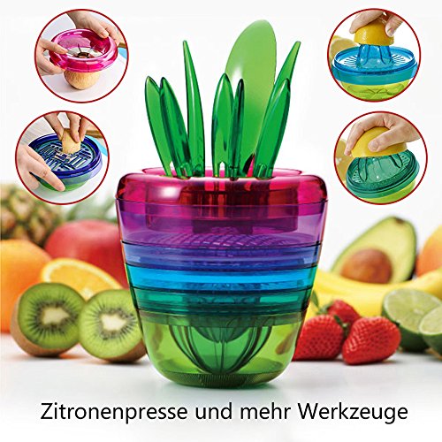 10 Arten Set Obst Werkzeug mit Zitronenpresse, Zitruspresse und Apfelschneider, Perfekt für Entsaften und Vielfalt von Obst Mahlzeiten zu machen, aus Kunststoff, von Leesentec
