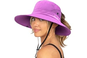 DRESHOW Femme Soleil Chapeau l'extérieur UV Protection Pliable Large Bord Pêche à Cheval Queue Chapeau UPF 50+