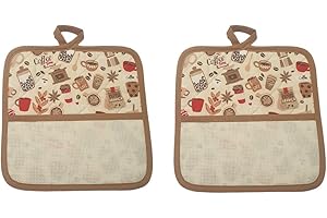 INGROSSO MERCERIE LCF Presine da cucina confezione da 2 pezzi, fantasia caffè, con tela aida 55 fori, 100% cotone confezionate in Italia