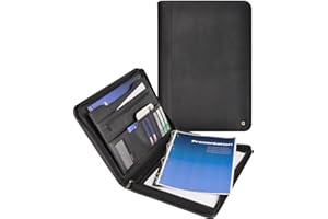 DESQ Porte-document de conférencé A4 3681 - Avec classeur à anneaux de 25 mm, Fermeture éclair, 5 pochettes, 8 fentes, Espace de rangement supplémentaire, Bloc-notes inclus, Noir, Dutch Design