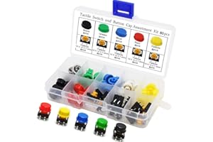 RUNCCI-YUN 80pcs 12 x 12 x 7.3 mm interruptor de botón táctil，micro interruptor，Interruptor táctil momentáneo，con 5 colores Ronda Tapa，Utilizado para PCB