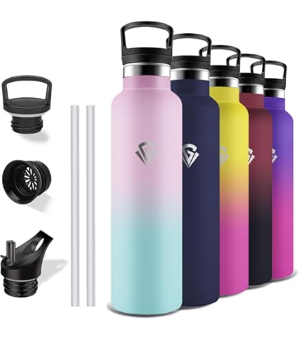 Gourde Isotherme HoneyHolly 750 Ml - Acier Inoxydable Sans BPA, Double Paroi, 2 Bouchons Dont Paille