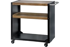 BBQ-Toro Grill na kółkach 95 x 50 x 90 cm, czarny, o wyglądzie drewna, stół do grillowania z dużą powierzchnią roboczą, stolik pomocniczy, grill outdoorowy, wózek do serwowania