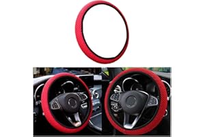 CGEAMDY Coprivolante Auto Universale Diametro 37-38 cm, Coprivolante Elastica del Volante, Microfibra Traspirante in Seta Ghiaccio, Calda in Inverno e Fresca in Rstate, Antiscivolo (Rosso)
