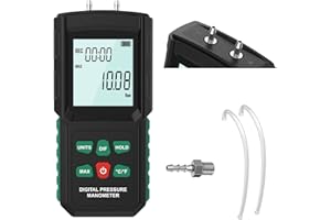 BELEY Dual Port Differential Pressure Gauge Digital Pressure Manometer 13 Selectable Units Gas Pressure Tester with Large LCD Screen Display and Indoor Temperature Measurement