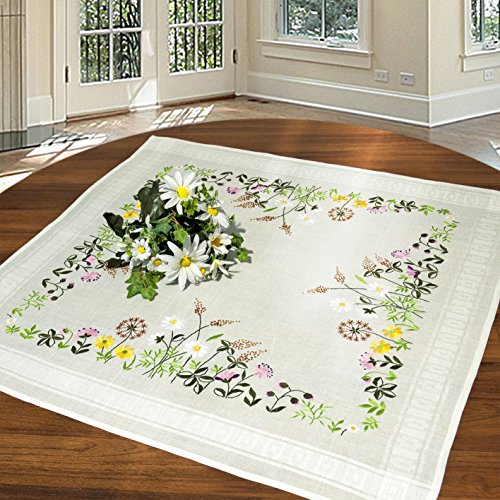 Wunderschöne Stickpackung " SOMMER - BLUMEN - WIESE" - Stickdecke 80 cm x 80 cm - Spannstich vorgezeichnet - Anchor - Stickgarn in 8 Farben aus 100 % Baumwolle - qualitativ hochwertig - zum Sofort-Loslegen - Mitteldecke 80 x 80 - zum Selbersticken - aus dem KAMACA-SHOP