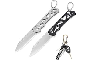 YiMai 2 Piezas Navaja Plegable, Pequeño Navaja de Bolsillo EDC, Cuchillo Plegable con Llavero para Cortar Frutas, Acampar, Picnic, Pesca (Negro^Plateado)