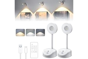 SHEDALED Motion Sensor Picture Light, 2 Pack Rechargeable Spotlight Battery Operated, LED Wall Sconce with Remote Control, Wireless LED Picture Light, 360° Rotation, Accent Lighting Dimmable for Paintings