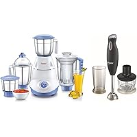 Prestige Iris(750 Watt) Mixer Grinder + Prestige PHB 6.0 200 Watt 2 Speed Hand Blender with Blending Jar, Chopping, Whisking Attachment