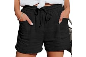 OLIPHEE Short Femme Short en Lin Femme Short Couleur Unie Taille Haute Elastique avec Cordons de Serrage et Poches Short Casual Chic Pantalon Court Femme Short Sport Femme Short Été
