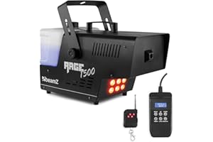 BeamZ RAGE1500LED 1500 Watt Nebelmaschine mit Lichteffekt, LED Rauchmaschine, Fog Machine mit Funkfernbedienung, Timer DMX, 3,5 Liter, Disco Partynebel für DJs auf Veranstaltungen