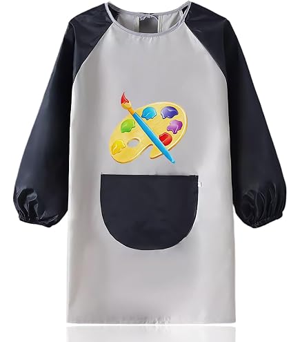 WKRTDY Tablier De Peinture Enfant Imperméable - Manches Longues, Sans Poches, Réglable - Blouse Artiste Pour Peinture, Bricolage, Cuisine (6-12 Ans)