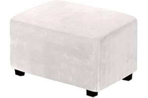 JHLD Velluto Copri Pouf, Tinta Unita Copri Pouf Elasticizzato Rettangolare Copertura Dell'Ottomano Con Elasticizzato Parte Inferiore Per Soggiorno-bianca-Grande