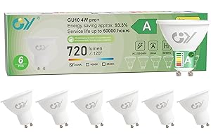 GY Bombilla Led GU10 4W(Equivalente a 60W), Luz Blanca Cálida 3000K, 720 Lúmenes, Ángulo de haz de 110°, No Regulable, Bombilla Bajo Consumo Clase A, Pack de 6