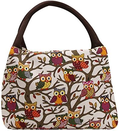 Thermal Insulation Lunch Bag Canvas Lunch Pouch Picnic Box Portable Cooler Sacks Foldable Tote Handbag Waterproof Lunch Packet (Beige)