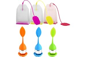 6 Pack Infusore di tè in silicone, Accfore riutilizzabile sicuro Loose Leaf bustine di tè filtro maniglia in acciaio inox colino vassoio di gocciolamento