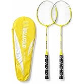 WELLCOLD Badminton Profesyonel Raket Seti, 2 Raket, Sarı, &Ccedil;antalı, HK212S