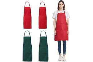 atopo 4 Stück Köche Schürze, Schwarz Schürze für Männer Frauen, Wasserdichte Schürze mit 2 Taschen, Verstellbarem Nackenband Schürze für Küche Kochen Backen Garten BBQ