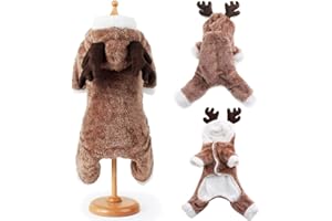 BULZEU Cute Dog Christmas Clothes Hoodie Winter Warm Reindeer Deer Elk Pet Costume Coral Fleece Coat for Cats & Dogs Puppy Xmas Fancy Dress for Teddy, Yorkshire Terrier, Chihuahua