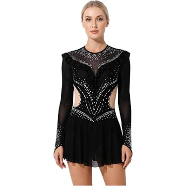 Abito Da Pattinaggio Artistico Con Strass A Maniche Lunghe Per Ragazze E Donne – Elasticizzato In Spandex, Personalizzabile Per Gare E Danza - 2