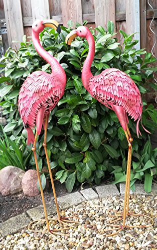 Vintage Flamingo 2er Set Gartenfigur Metall Figur Bunt Tier Vogel Deko Teichfigur Gartendeko Garten Höhe 97cm - 2