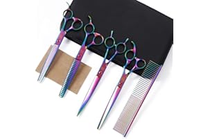 Moontay Professional Dog Grooming Scissors Set, 7 Inch/8 Inch Pet Grooming Scissors Chunkers Shears for Dog, Curved Dog Grooming Scissors, Thinning Shears for Dog with Comb