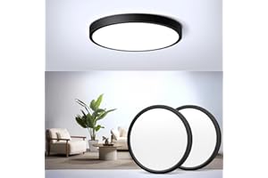 LIGHTINGWILL 2-Pack LED Flush Mount Ceiling Light, 5000K Daylight White Bathroom Light, 1500LM, Flat Modern Round Lighting, 7in/18cm 120W Equivalent Black Ceiling Lamp for Kitchens, Bedrooms, Hallway.etc