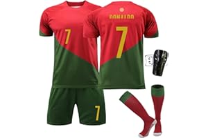 Ronronner Conjunto de fútbol para niños, con camiseta, pantalones cortos y calcetines, camiseta roja de jersey de manga corta con el nro. 7, para adultos y niños