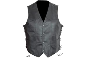 JET Chaleco Moto Cuero Hombre Verano Vintage Biker los cordones en el lado