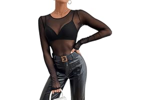 BIVOFU Damen Sexy Netzoberteil Transparent Netz Oberteil Schwarz Mesh Sheer Top mit Rundhalsausschnitt für Clubwear, Partys und Alltagslooks - Weiches, Atmungsaktives Material für Komfort und Stil