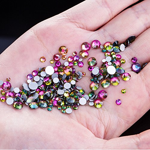 Outus 1000 Stück Multi AB Farbe Flache Rückseite Strasssteine Runde Kristall Edelsteine 2 mm – 5 mm, 5 Größen - 4