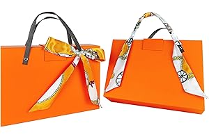 VISONDECO Orange Gift Box - 2 Pack 11x7.6x3.5 Inches Large Gift Box with Lids and Handles, Portable Magnetic Gift Box for Presents