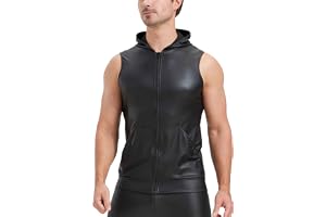 FEOYA Latex skjortor män ärmlös linne undertröja sexig wetlook t-shirt latexliknande män svart PU-läder ärmlös erotiska toppar män topp