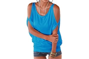 TIMEMEAN Femme Hauts Chemise sans Bretelles à épaules Dénudées Et Manches Chauve-Souris Chemisier Décontracté Drapé à Encolure Dégagée De Couleur Unie