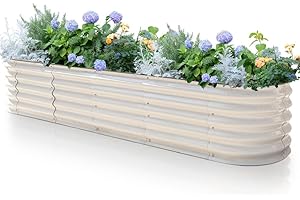Byhagern Raised Garden Beds Outdoor, Anti-Rust Coating Planter Box with Safety Edging, Raised Garden Beds for Vegetables, Flowers, Herbs (Beige)……