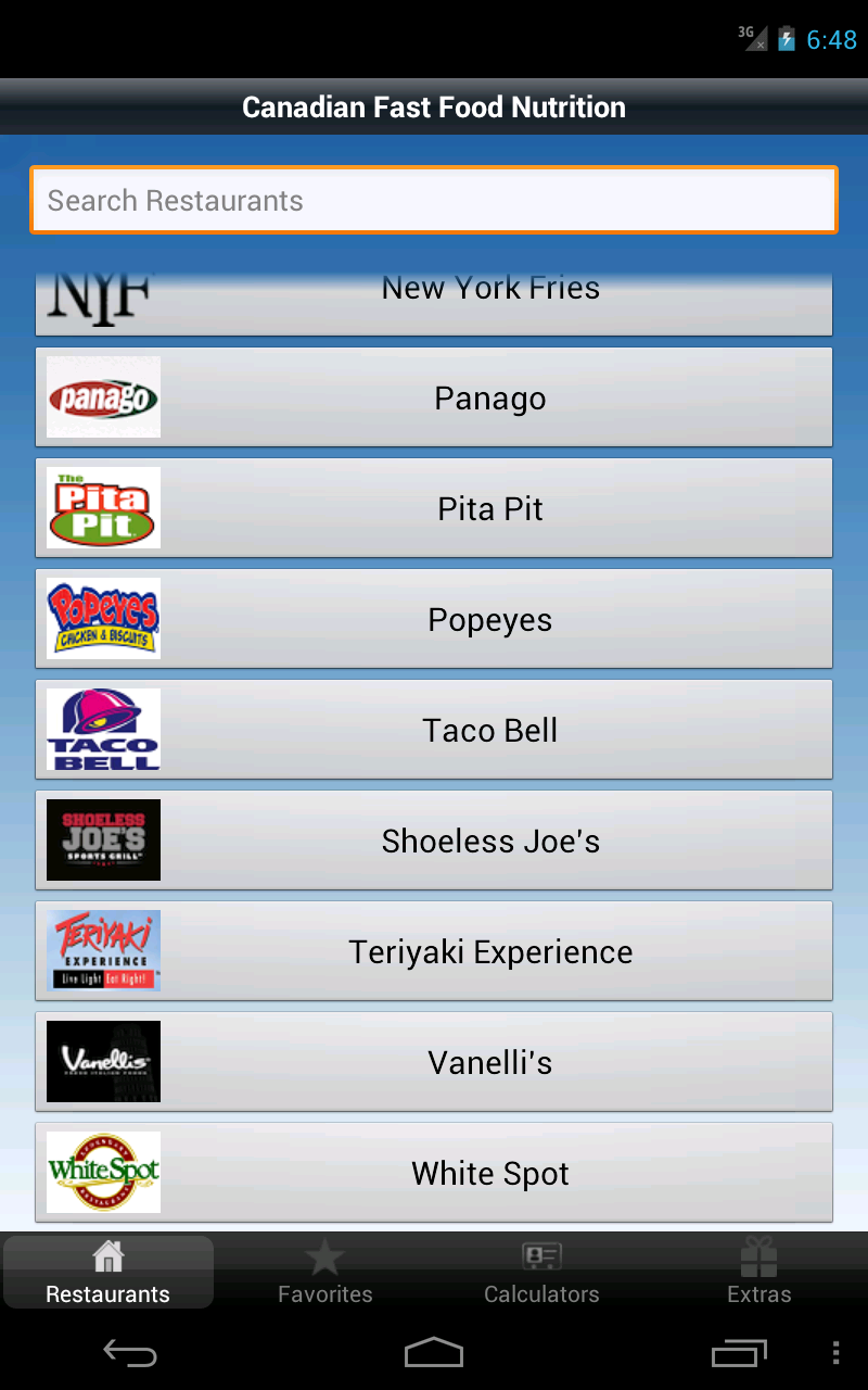 Canadian Fast Food Nutrition Calories , Carbs Checker Plus BMI