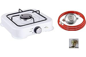 SMH LINE® Réchaud à gaz de camping 1 flamme avec tuyau et régulateur 50 mbar Gaz Propane 2,2 KW Plaque de cuisson de camping Bouteille de gaz Cuisinière de plein air Cuisinière de table
