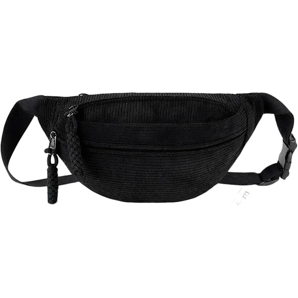 GGUFAY Sac Banane Velours Côtelé Femme – Sangle Réglable – Poche Principale Et Arrière – Léger – Pour Shopping, Voyage, Sport – Noir