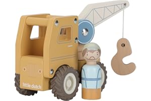 Little Dutch Kran Auto mit Spielfigur Holz für Kinder - gelb