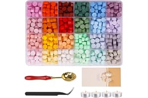 MICTER Perline di Ceralacca con 24 Colori e 600 pezzi Cera Sigillante Ottagonale con 4 Candele, 1 Cucchiaio e 1 pinzette per Inviti di Nozze, Buste, Lettere, Cartoline, Confezione Regalo-3