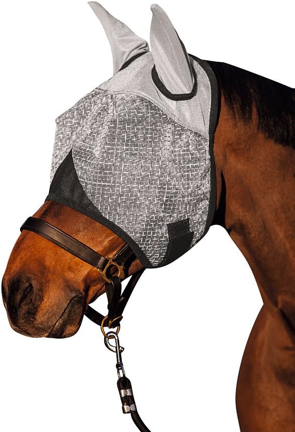 Covalliero Máscara antimoscas con protección auditiva, máscara para caballo, gris claro, pony, con protección UV, relleno de vellón