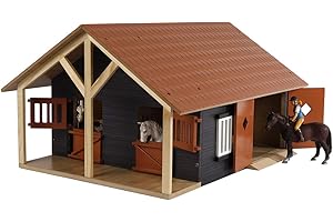 Kids Globe Farming stajnia dla koni w rozmiarze 1:24, z 2 pudełkami, zabawka na podwórko dla koni, z praktycznym składanym dachem, do wszystkich powszechnie stosowanych figurek zwierząt 610167