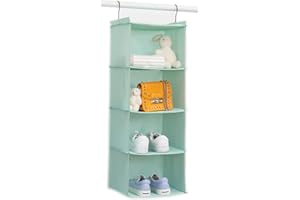 ‎BRILLIANTJO BrilliantJo Hängeregal Kleiderschrank Organizer, 4 Fächer hochwertige Hängeaufbewahrung mit Eisengestell Hängeregal Organizer Aufbewahrungssystem Set – Mintgrün
