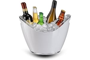 VIRSUS Secchiello Portaghiaccio Ovale 90096, Misura 34,5x26x24 cm, capacità 8 Lt, Secchio in plastica per Ghiaccio, 2 Maniglie, Secchiello per Bottiglie Vini, Champagne per Feste ed Eventi (Bianco)